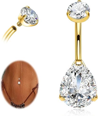 Belly Button Ring G23 Titanium Hypoallergenic 14G Belly Ring Teardrop Navel Piercing Jewelry 10mm/12mm Craved Barbell with Cubic Zircon in Kuwait