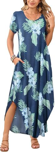 JollieLovin Womens Plus Size Casual Summer Maxi Long Dress Short Sleeve T-Shirt Loose Sun Dress(L-5X) in Kuwait