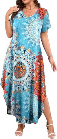 JollieLovin Womens Plus Size Casual Summer Maxi Long Dress Short Sleeve T-Shirt Loose Sun Dress(L-5X) in Saudi Arabia