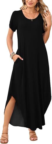 JollieLovin Womens Plus Size Casual Summer Maxi Long Dress Short Sleeve T-Shirt Loose Sun Dress(L-5X) in Saudi Arabia