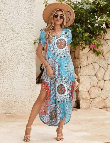 JollieLovin Womens Plus Size Casual Summer Maxi Long Dress Short Sleeve T-Shirt Loose Sun Dress(L-5X) in Saudi Arabia