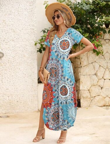 JollieLovin Womens Plus Size Casual Summer Maxi Long Dress Short Sleeve T-Shirt Loose Sun Dress(L-5X) in Saudi Arabia
