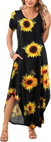 JollieLovin Womens Plus Size Casual Summer Maxi Long Dress Short Sleeve T-Shirt Loose Sun Dress(L-5X) in Saudi Arabia