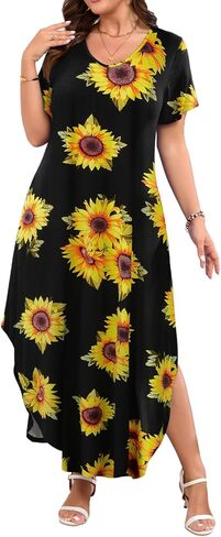 JollieLovin Womens Plus Size Casual Summer Maxi Long Dress Short Sleeve T-Shirt Loose Sun Dress(L-5X) in Saudi Arabia