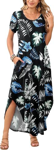 JollieLovin Womens Plus Size Casual Summer Maxi Long Dress Short Sleeve T-Shirt Loose Sun Dress(L-5X) in Saudi Arabia