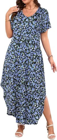 JollieLovin Womens Plus Size Casual Summer Maxi Long Dress Short Sleeve T-Shirt Loose Sun Dress(L-5X) in Saudi Arabia
