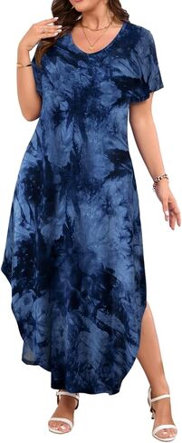 JollieLovin Womens Plus Size Casual Summer Maxi Long Dress Short Sleeve T-Shirt Loose Sun Dress(L-5X) in Saudi Arabia