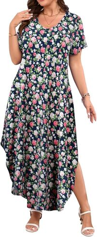 JollieLovin Womens Plus Size Casual Summer Maxi Long Dress Short Sleeve T-Shirt Loose Sun Dress(L-5X) in Saudi Arabia
