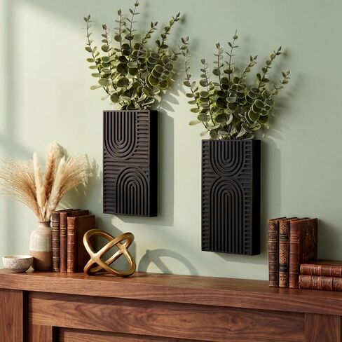 2 Pack Modern Farmhouse Wall Decor Wood Planter Vase with Artificial Eucalyptus Farmhouse Bohemian Hanging Wall Decor for Bathroom Dinning Room Living Room Hallway Bedroom(White) in Saudi Arabia
