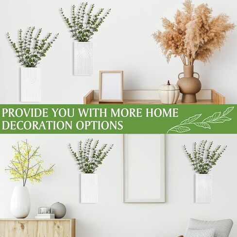 2 Pack Modern Farmhouse Wall Decor Wood Planter Vase with Artificial Eucalyptus Farmhouse Bohemian Hanging Wall Decor for Bathroom Dinning Room Living Room Hallway Bedroom(White) in Saudi Arabia