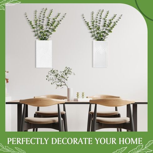 2 Pack Modern Farmhouse Wall Decor Wood Planter Vase with Artificial Eucalyptus Farmhouse Bohemian Hanging Wall Decor for Bathroom Dinning Room Living Room Hallway Bedroom(White) in Saudi Arabia