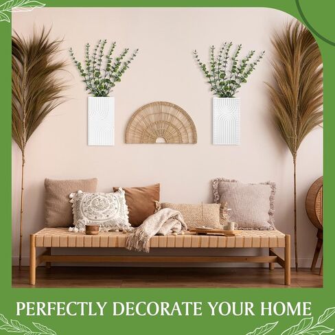 2 Pack Modern Farmhouse Wall Decor Wood Planter Vase with Artificial Eucalyptus Farmhouse Bohemian Hanging Wall Decor for Bathroom Dinning Room Living Room Hallway Bedroom(White) in Saudi Arabia