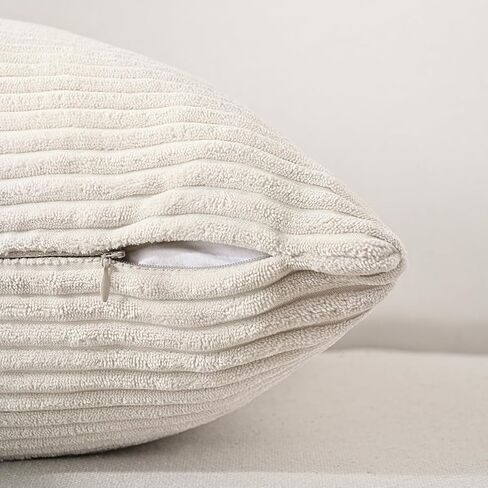 Volcanics Set of 4 Neutral Grey Corduroy Decorative Couch Throw Pillow Covers 18x18 Inch, Western Modern Farmhouse Striped Cushion Cases, Soft Boho Square Accent Pillow Covers for Home Sofa in Kuwait