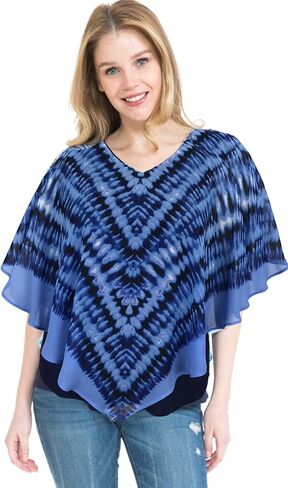 LEEBE Women and Plus Size Double-Layered Print Chiffon Poncho Blouse Top (Small-5X) in Kuwait