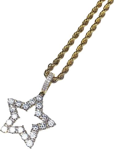 Lucky Star Pendant Necklace – Men & Women Iced Out Medallion, 925 Italy Stainless Steel, Rope Chain 2.5mm, Hip Hop Fashion Jewelry in Saudi Arabia