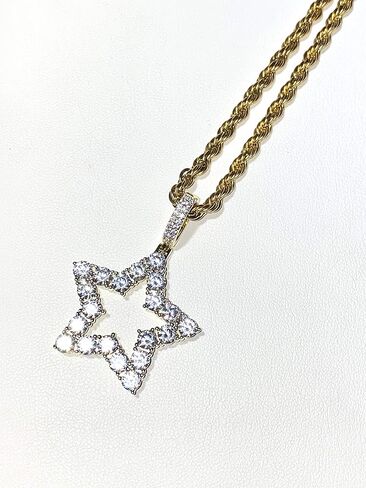Lucky Star Pendant Necklace – Men & Women Iced Out Medallion, 925 Italy Stainless Steel, Rope Chain 2.5mm, Hip Hop Fashion Jewelry in Saudi Arabia