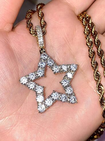 Lucky Star Pendant Necklace – Men & Women Iced Out Medallion, 925 Italy Stainless Steel, Rope Chain 2.5mm, Hip Hop Fashion Jewelry in Saudi Arabia