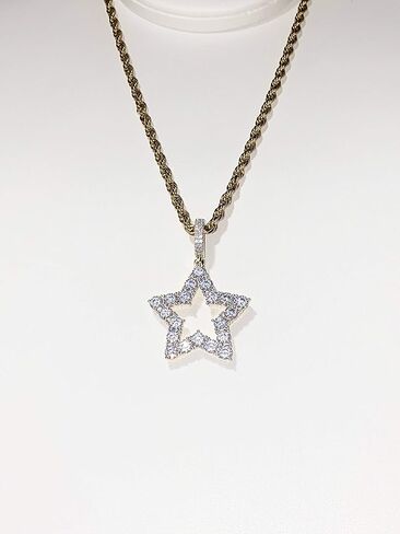 Lucky Star Pendant Necklace – Men & Women Iced Out Medallion, 925 Italy Stainless Steel, Rope Chain 2.5mm, Hip Hop Fashion Jewelry in Saudi Arabia
