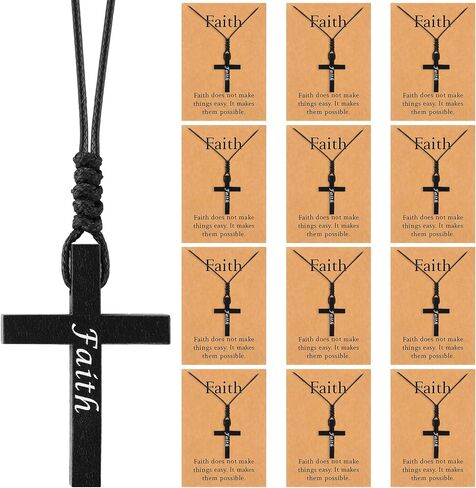 Misdary Wooden Faith Cross Necklaces with Cards Bulk Crucifix on Cord Wood Cross Pendant Necklace Bible Verse Card Religious Christian Jewelry for Men Women Church Jesus Gifts Party Favor in Saudi Arabia