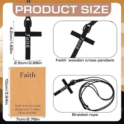 Misdary Wooden Faith Cross Necklaces with Cards Bulk Crucifix on Cord Wood Cross Pendant Necklace Bible Verse Card Religious Christian Jewelry for Men Women Church Jesus Gifts Party Favor in Saudi Arabia
