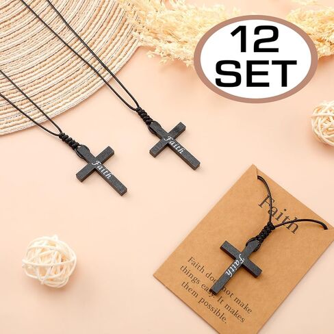 Misdary Wooden Faith Cross Necklaces with Cards Bulk Crucifix on Cord Wood Cross Pendant Necklace Bible Verse Card Religious Christian Jewelry for Men Women Church Jesus Gifts Party Favor in Saudi Arabia