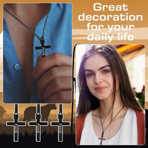 Misdary Wooden Faith Cross Necklaces with Cards Bulk Crucifix on Cord Wood Cross Pendant Necklace Bible Verse Card Religious Christian Jewelry for Men Women Church Jesus Gifts Party Favor in Saudi Arabia