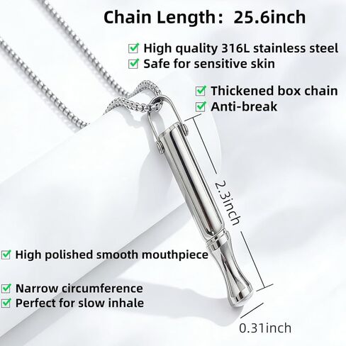 Breathing Necklace to Quit Smoking, Anxiety Relief Fidget Necklace for Adults, Refillable Smokeless Inhaler with Mint Pods Stainless Steel in Saudi Arabia