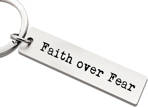 ZEARPT Faith over Fear Keychain, Christian Keychain Gifts, Religious Gifts, Stainless Steel Keychain, Thanksgiving Gift, Christian Inspirational Gift, Baptism Gift, Religious Car Key Ring (Silver) in Saudi Arabia