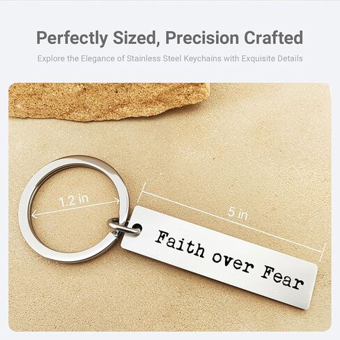 ZEARPT Faith over Fear Keychain, Christian Keychain Gifts, Religious Gifts, Stainless Steel Keychain, Thanksgiving Gift, Christian Inspirational Gift, Baptism Gift, Religious Car Key Ring (Silver) in Saudi Arabia