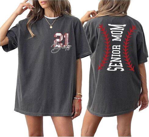 Comfort Shirt Colors Custom Senior Baseball Mom Shirt, Personalized Name and Number Back Print Tee, Graduation Baseball Mom Tshirt, Game Day Sports Fan Top for Women in Kuwait