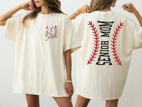 Comfort Shirt Colors Custom Senior Baseball Mom Shirt, Personalized Name and Number Back Print Tee, Graduation Baseball Mom Tshirt, Game Day Sports Fan Top for Women in Kuwait