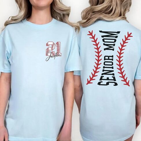 Comfort Shirt Colors Custom Senior Baseball Mom Shirt, Personalized Name and Number Back Print Tee, Graduation Baseball Mom Tshirt, Game Day Sports Fan Top for Women in Kuwait