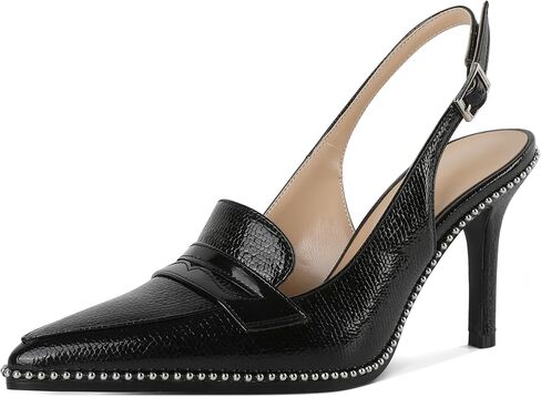 SAMMITOP إمرأة Slingback Stiletto الكعب العالي مغلق أشار تو مضخات فضية مطرز مشبك حزام موضة مكتب فستان أحذية 3.5 بوصة in Kuwait