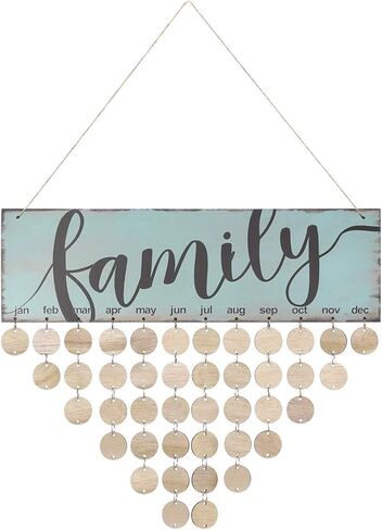 WINOMO Christmas Gifts for Mom Grandma Family Birthday Calendar with Tags Birthday Reminder Plaque Wall Hanging DIY Wooden Calendar Celebrations Board Dad Grandpa Friend Home Decor with 50pcs in Saudi Arabia
