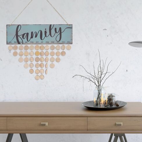 WINOMO Christmas Gifts for Mom Grandma Family Birthday Calendar with Tags Birthday Reminder Plaque Wall Hanging DIY Wooden Calendar Celebrations Board Dad Grandpa Friend Home Decor with 50pcs in Saudi Arabia