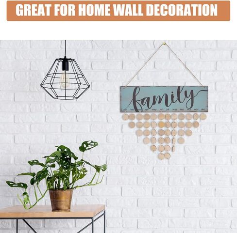 WINOMO Christmas Gifts for Mom Grandma Family Birthday Calendar with Tags Birthday Reminder Plaque Wall Hanging DIY Wooden Calendar Celebrations Board Dad Grandpa Friend Home Decor with 50pcs in Saudi Arabia