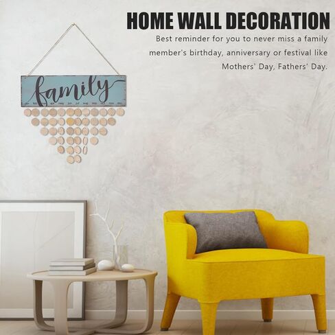 WINOMO Christmas Gifts for Mom Grandma Family Birthday Calendar with Tags Birthday Reminder Plaque Wall Hanging DIY Wooden Calendar Celebrations Board Dad Grandpa Friend Home Decor with 50pcs in Saudi Arabia