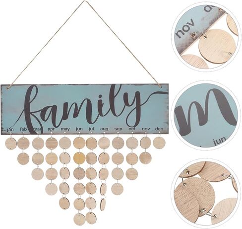 WINOMO Christmas Gifts for Mom Grandma Family Birthday Calendar with Tags Birthday Reminder Plaque Wall Hanging DIY Wooden Calendar Celebrations Board Dad Grandpa Friend Home Decor with 50pcs in Saudi Arabia