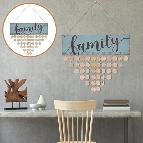WINOMO Christmas Gifts for Mom Grandma Family Birthday Calendar with Tags Birthday Reminder Plaque Wall Hanging DIY Wooden Calendar Celebrations Board Dad Grandpa Friend Home Decor with 50pcs in Saudi Arabia
