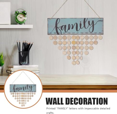 WINOMO Christmas Gifts for Mom Grandma Family Birthday Calendar with Tags Birthday Reminder Plaque Wall Hanging DIY Wooden Calendar Celebrations Board Dad Grandpa Friend Home Decor with 50pcs in Saudi Arabia