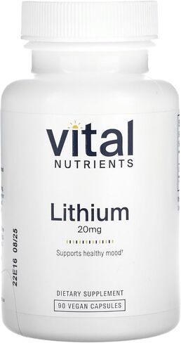 Vital Nutrients Lithium Orotate | Vegan Lithium Supplements for Memory, State of Mind, and Behavioral Health* | 20mg | Gluten, Dairy, Soy Free | 90 Capsules in Kuwait