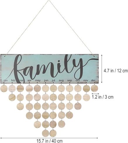WINOMO Christmas Gifts for Mom Grandma Family Birthday Calendar with Tags Birthday Reminder Plaque Wall Hanging DIY Wooden Calendar Celebrations Board Dad Grandpa Friend Home Decor with 50pcs in Saudi Arabia