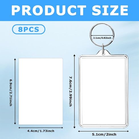 8-Pack Photo Keychain -2.1''x 1.4'' Acrylic Clear Keyrings Picture Frame Keychains - Double Sided Blank Photo Key Fob Holder with Split Ring for DIY Personalised Photo Gift in Kuwait