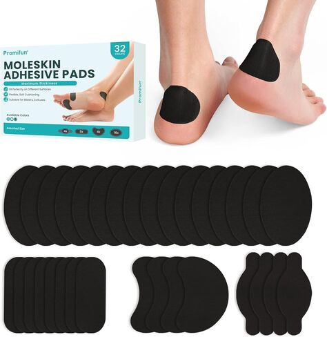 وسادات شريطية للبثور من مولسكين للأقدام - 32 قطعة من 4 أشكال من ضمادات البثور للقدم وأصابع القدم والكعب والأصابع - ملصقات رقعة جلد الشامة للأحذية والكالس ومنع الأورام والتعافي - بيج in Kuwait