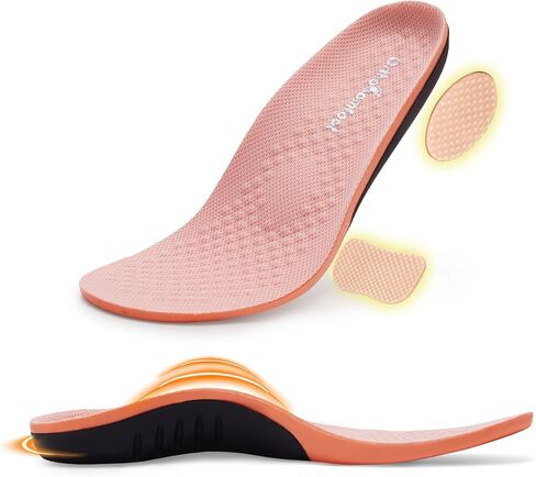 OrthoComfoot Arch Support Inserts for Women – Comfortable Insoles for Plantar Fasciitis Relief for Flat Feet, Heel & Foot Pain, High Arch Orthotic Shoe Soles for Standing All-Day, Pink Size 8 Women in Kuwait