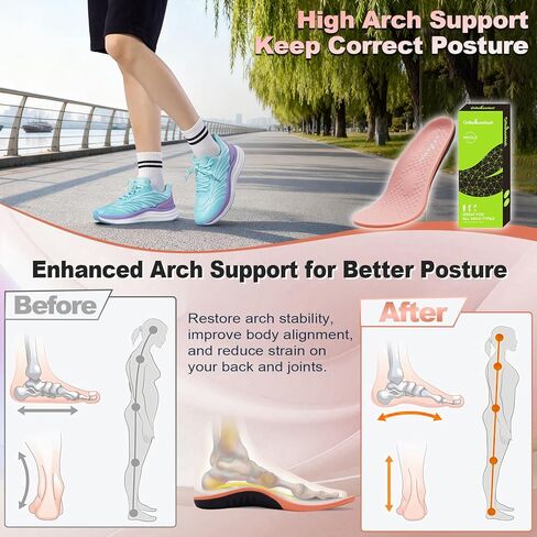 حشوات دعم قوس القدم من OrthoComfoot للنساء - نعال داخلية مريحة لتخفيف التهاب اللفافة الأخمصية للقدم المسطحة وآلام الكعب والقدم، نعال أحذية تقويمية عالية القوس للوقوف طوال اليوم، مقاس وردي 8 للنساء in Kuwait
