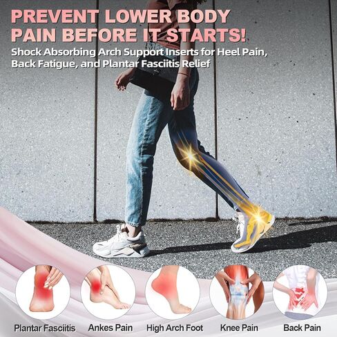 حشوات دعم قوس القدم من OrthoComfoot للنساء - نعال داخلية مريحة لتخفيف التهاب اللفافة الأخمصية للقدم المسطحة وآلام الكعب والقدم، نعال أحذية تقويمية عالية القوس للوقوف طوال اليوم، مقاس وردي 8 للنساء in Kuwait