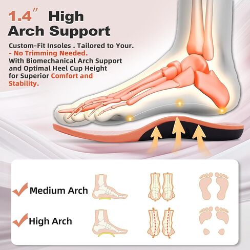حشوات دعم قوس القدم من OrthoComfoot للنساء - نعال داخلية مريحة لتخفيف التهاب اللفافة الأخمصية للقدم المسطحة وآلام الكعب والقدم، نعال أحذية تقويمية عالية القوس للوقوف طوال اليوم، مقاس وردي 8 للنساء in Kuwait