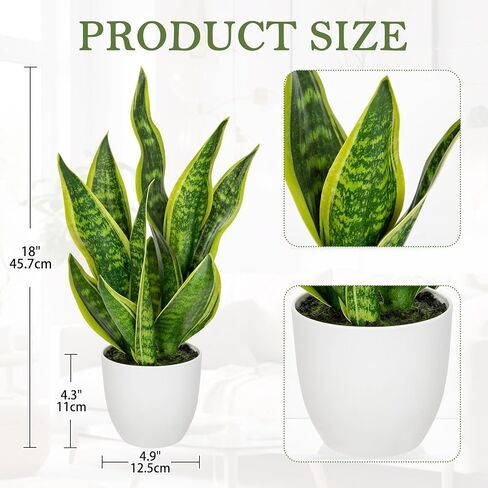 Hollyone نبات الأفعى الاصطناعي بوعاء نباتات Sansevieria Trifasciata، 18 بوصة نباتات استوائية وهمية في أوعية بيضاء للمنزل والمكتب وغرفة الديكور الداخلي وهدايا الانتقال إلى المنزل in Saudi Arabia