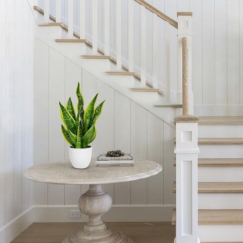Hollyone نبات الأفعى الاصطناعي بوعاء نباتات Sansevieria Trifasciata، 18 بوصة نباتات استوائية وهمية في أوعية بيضاء للمنزل والمكتب وغرفة الديكور الداخلي وهدايا الانتقال إلى المنزل in Saudi Arabia